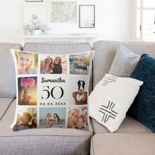 Coussin Anniversaire de collage photo personnalisé blanc