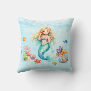 Coussin Anniversaire de la Sirène à l'aquarelle