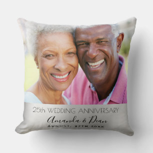 Coussin anniversaire de mariage de 25 ans photo argent élé