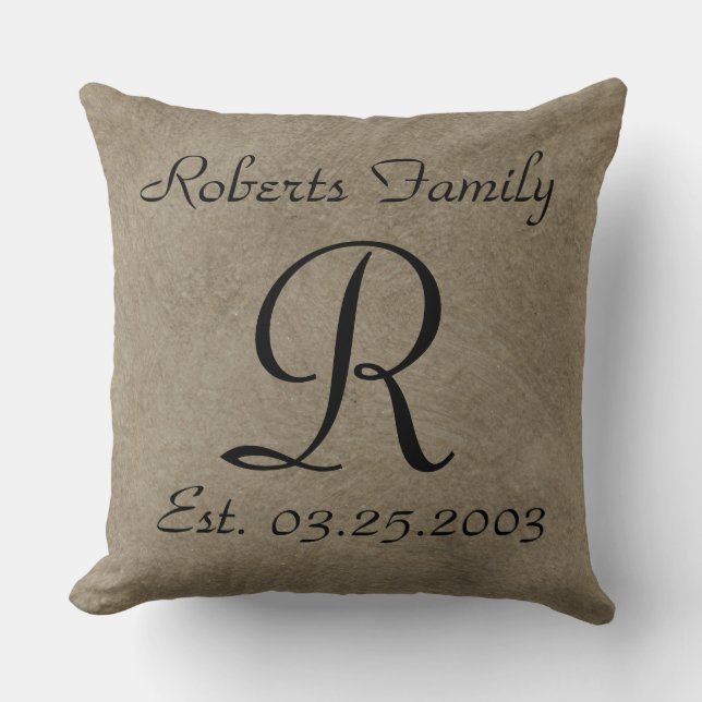Coussin Anniversaire de monogramme de cuir de Faux de café (Recto)