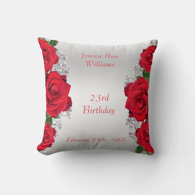 Coussin Anniversaire des Roses Rouges Romantiques (Recto)
