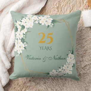 Coussin Anniversaire du Mariage du cadre d'or vert blanc