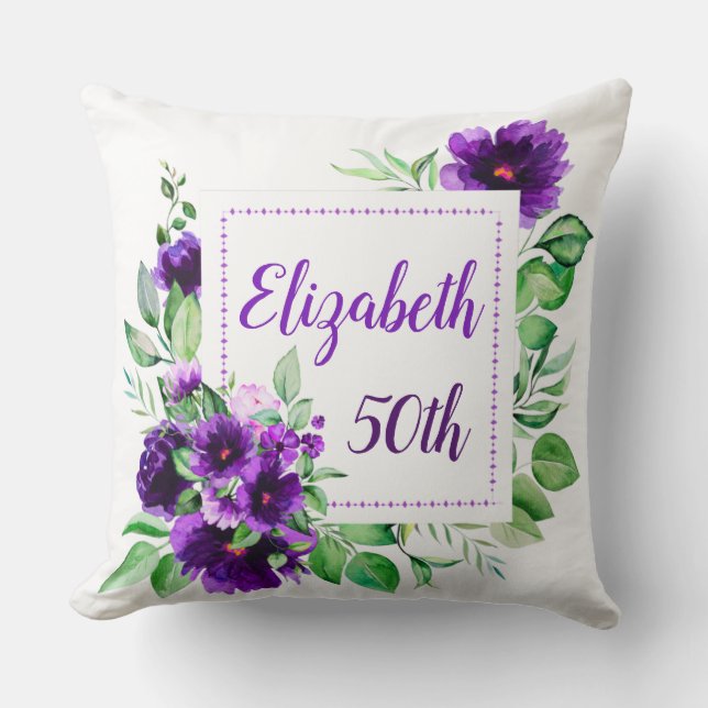Coussin Anniversaire élégant 50 ans Fleur de lavande viole (Recto)