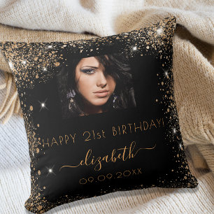Coussin Anniversaire noir personnalisé photo or parties sc