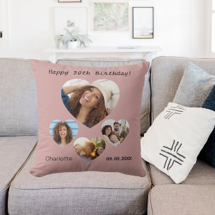Coussin Anniversaire nom âge photo coeur collage poussiére