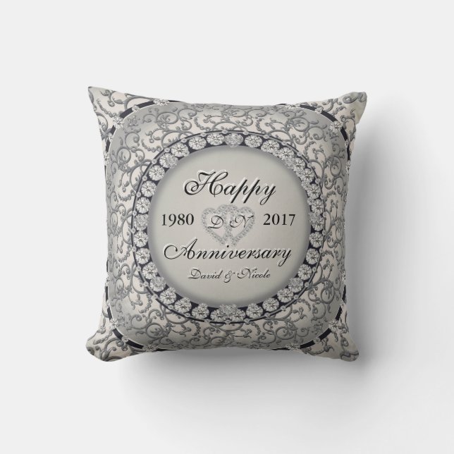 Coussin Anniversaire ornemental Monogramme personnalisé (Recto)