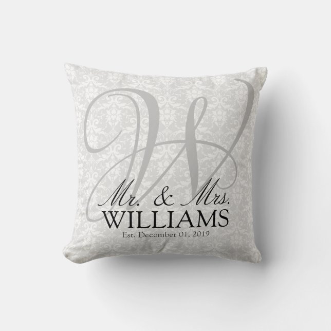Coussin Anniversaire ou mariage personnalisé, damassé (Recto)