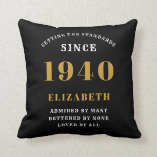 Coussin Anniversaire personnalisé 1940 Ajouter le nom Blac