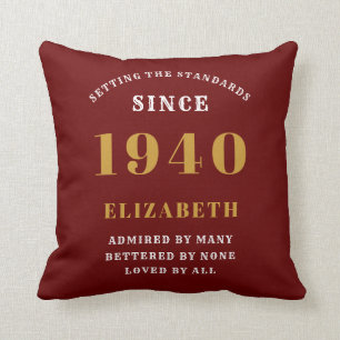 Coussin Anniversaire personnalisé 1940 Elégant Chic Red Go