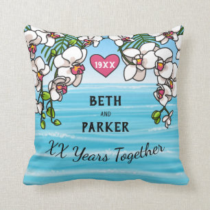 Coussin Anniversaire personnalisé Orchidées de plage tropi