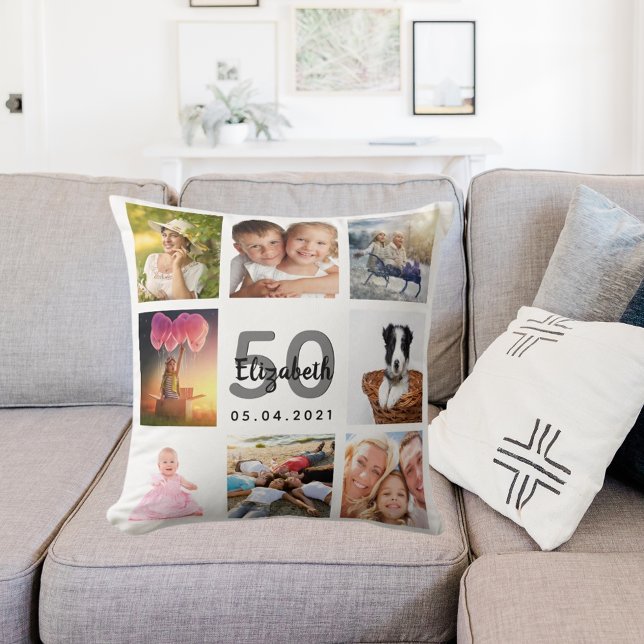 Coussin Anniversaire personnalisé photo collage femme blan (Créateur téléchargé)