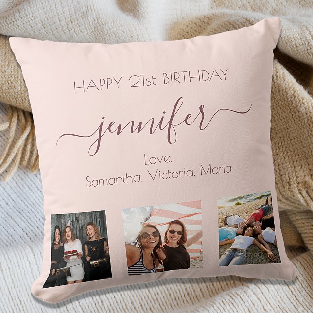 Coussin Anniversaire photo personnalisée rose or blush ros (Créateur téléchargé)
