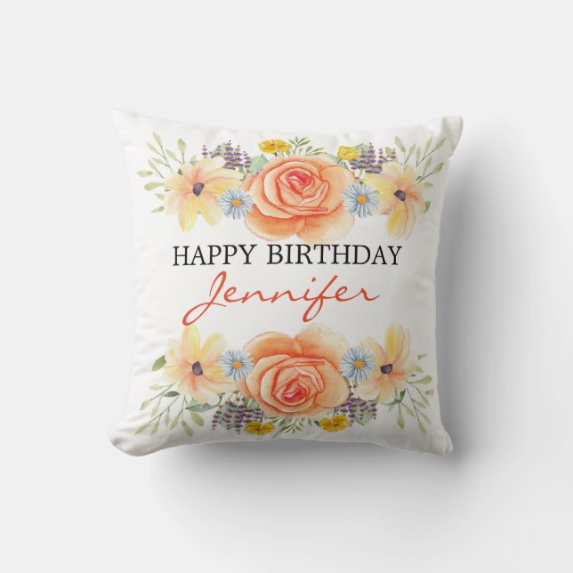 Coussin Anniversaire Rose orange (Recto)