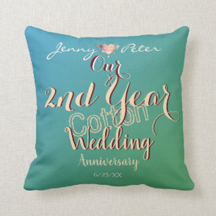 Coussin Anniversaire Turquoise du Mariage du coton de 2 an