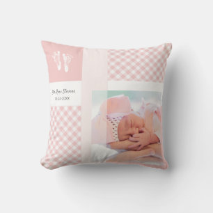 Coussin Annonce de naissance avec photo de bébé au vichy r
