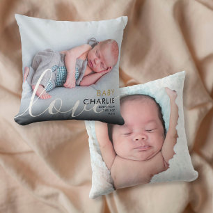 Coussin Annonce de naissance de bébé avec photo et statist