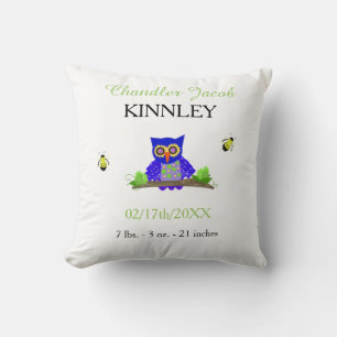 Coussin Annonce de naissance de bébé Chouette Bleue