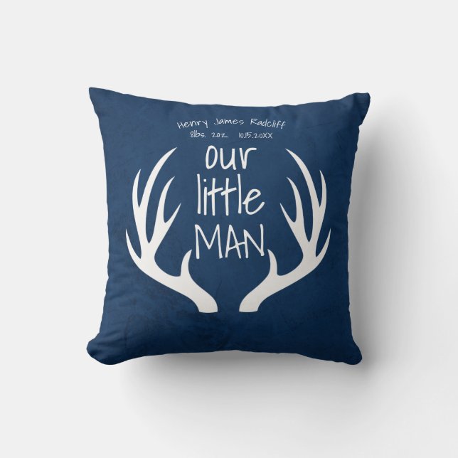 Coussin Annonce de notre petit garçon mignon bleu (Recto)