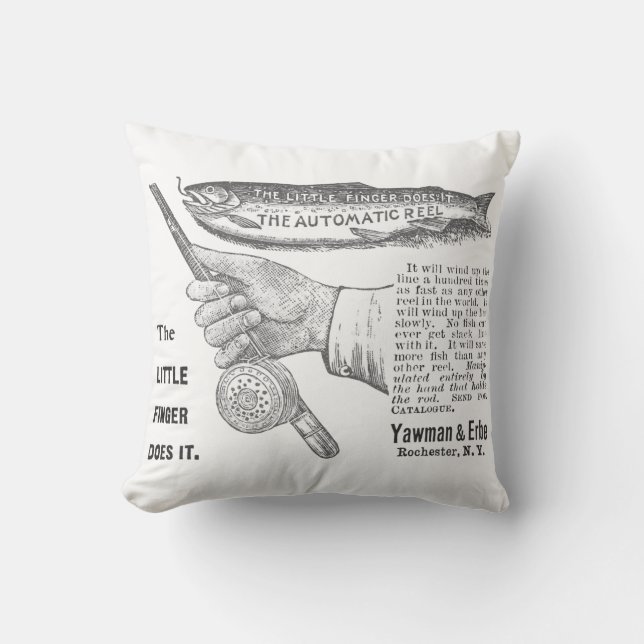 Coussin Annonce de pêche à la truite vintage vers les anné (Recto)