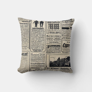 Coussin Annonces de journaux allemands antiques 1917