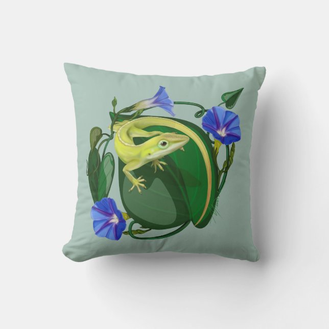 Coussin Anolis vert avec Ipomée  (Recto)