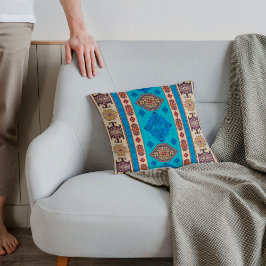 Coussin Antique Aqua Blue Pale Gold Turc Kilim Rug