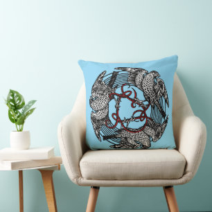 Coussin Antique Bookplate Trois Hawks William de Morgan