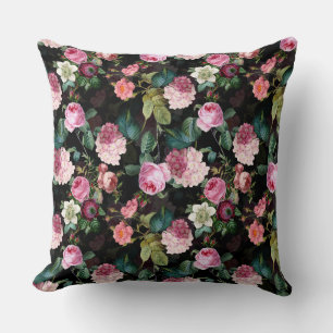 Coussin Antique Nostalgique Redouté Rose noir Motif