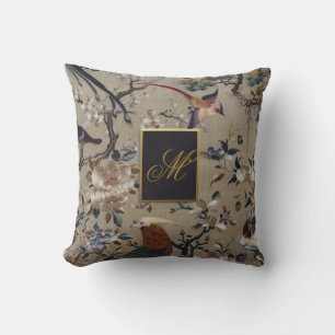 Coussin Antique, or, soie, nature, Peinture, asiatique, Oi