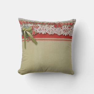 Coussin Antique Rose dentelle Rustique Rouge Victorien Bur