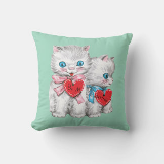 Coussin Antique Valentine Kittens Coeur