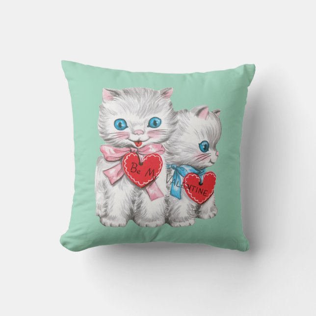 Coussin Antique Valentine Kittens Coeur (Recto)