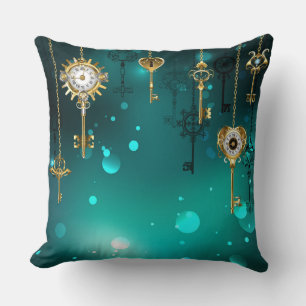 Coussin Antiques clés squelette sur fond vert