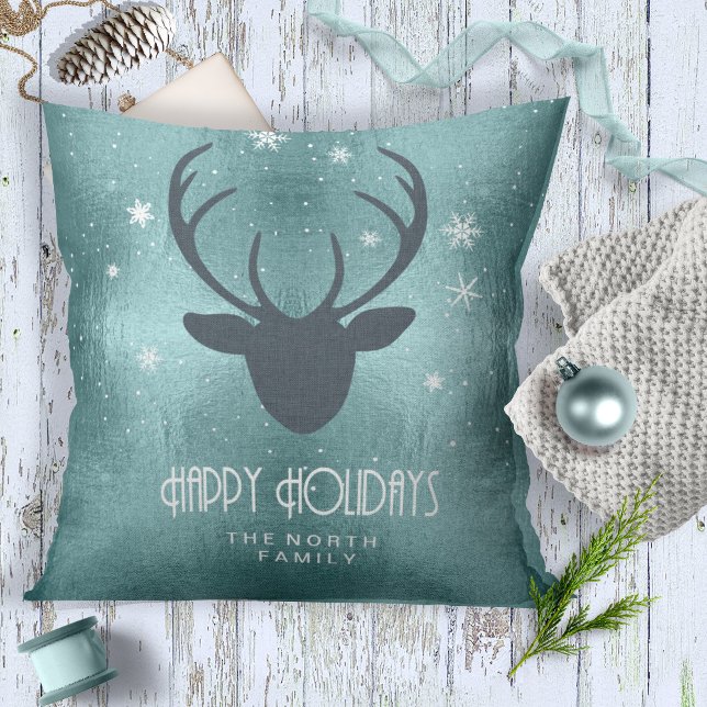 Coussin Antlers de cerfs Silhouette et flocons de neige Tu (Créateur téléchargé)