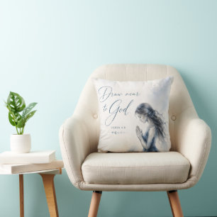 Coussin Approchez-vous de Dieu Jacques 4:8 Aquarelle chrét