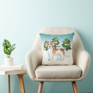 Coussin Apricot et blanc Mini Goldendoodle Forêt d'hiver