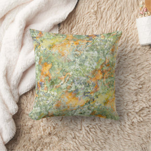 Coussin Apricot et Moss vert étincelant d'aquarelle transp