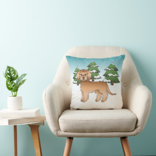 Coussin Apricot Mini Goldendoodle Chien Dans Une Forêt D'H