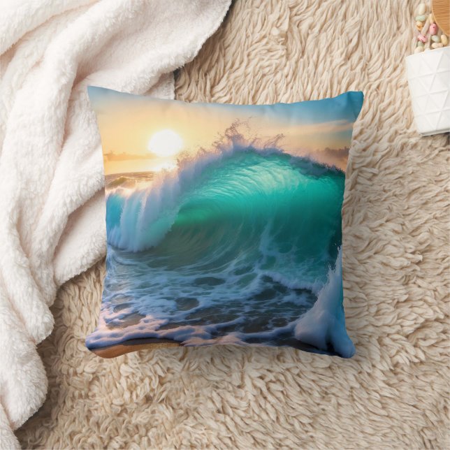 Coussin Aqua Blue Frozen Ocean Waves Seascape (Couverture)