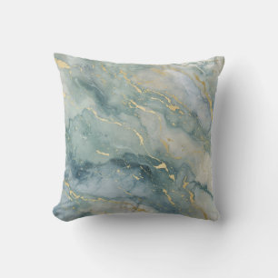 Coussin Aqua Blue Sage Vert Or Impression Abstraite