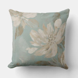 Coussin Aqua Crème Bleue Beige Abstrait Floral
