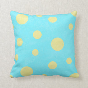 Coussin Aqua et motif de point jaune de polka