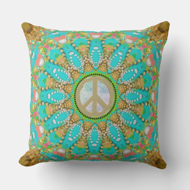 Coussin Aqua Gold Super Glam Peace Mandala (Recto)