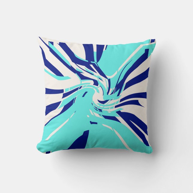 Coussin Aqua Navy White Swirling Abstrait Floral Design (Recto)