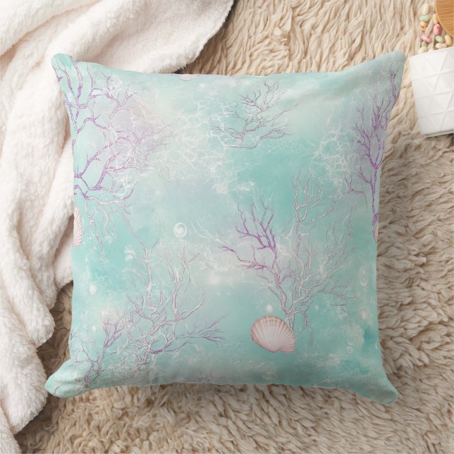 Coussin Aqua Ocean Waves & Seashell Pattern (16) (Couverture)