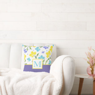 Coussin Aqua Periwinkle Yellow Aquarelle tiges