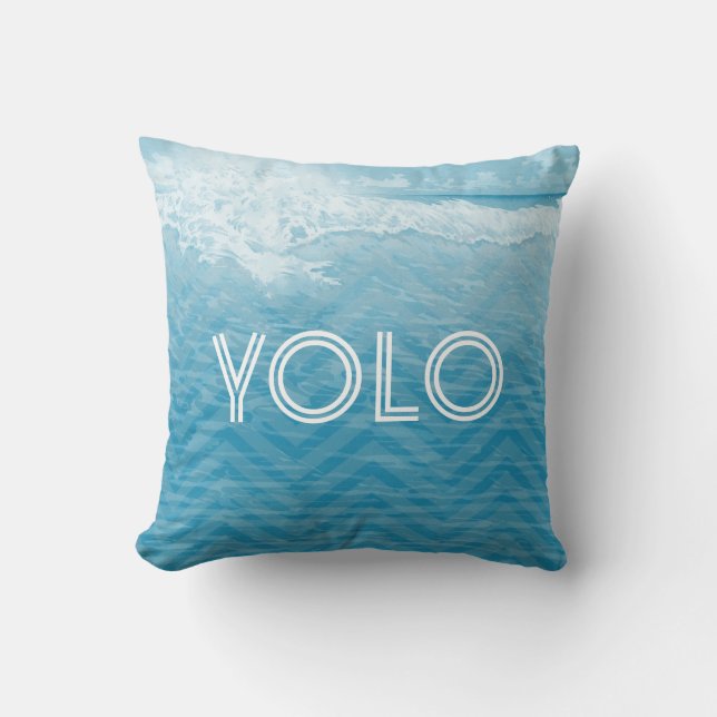 Coussin Aqua Sea Blue Beach YOLO Vous ne vivez qu'une fois (Recto)