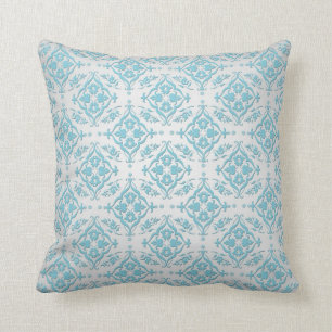 Coussin Aqua Turquoise Blue et Silver Damask