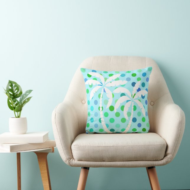 Coussin Aqua Turquoise Blue Lime Green Motif À petits pois (Chaise)