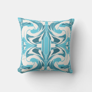 Coussin Aqua Turquoise Hors Blanc Méditerranéen Gros Carre